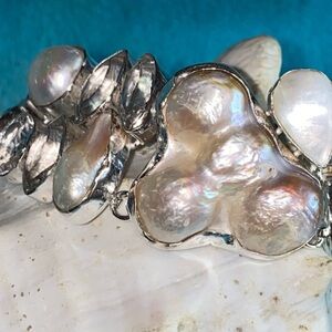 Elegant Biwa Pearl + White Topaz statement Bracelet